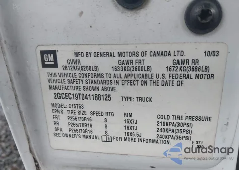 2004 Chevrolet Silverado 1500 Ls z USA, uszkodzony, nr VIN 2GCEC19T041188125